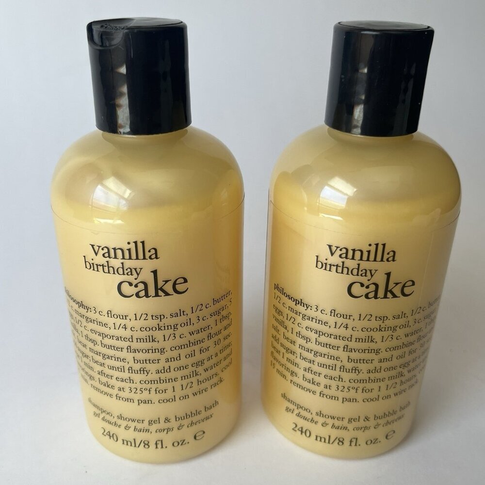 Philosophy Vanilla Birthday Cake Shampoo Shower Gel and Bubble Bath 8 Oz 2 Pack
